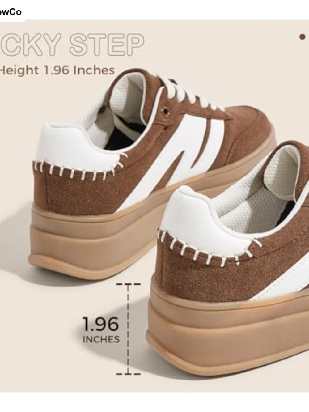 Platform Retro Fashion Classic Sneakers Cow Suede PU Leather Lace-Up 1.96 Inch